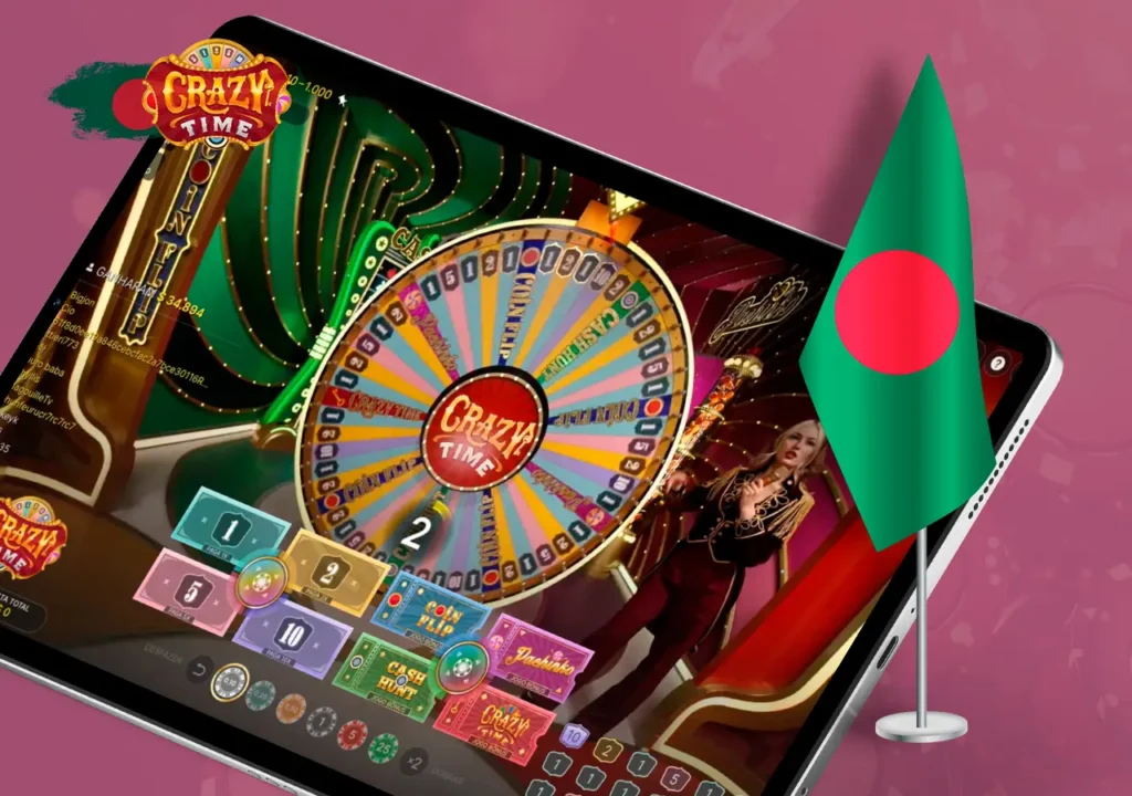 Spinning OK777 Crazy Time wheel at the center of the live action game show